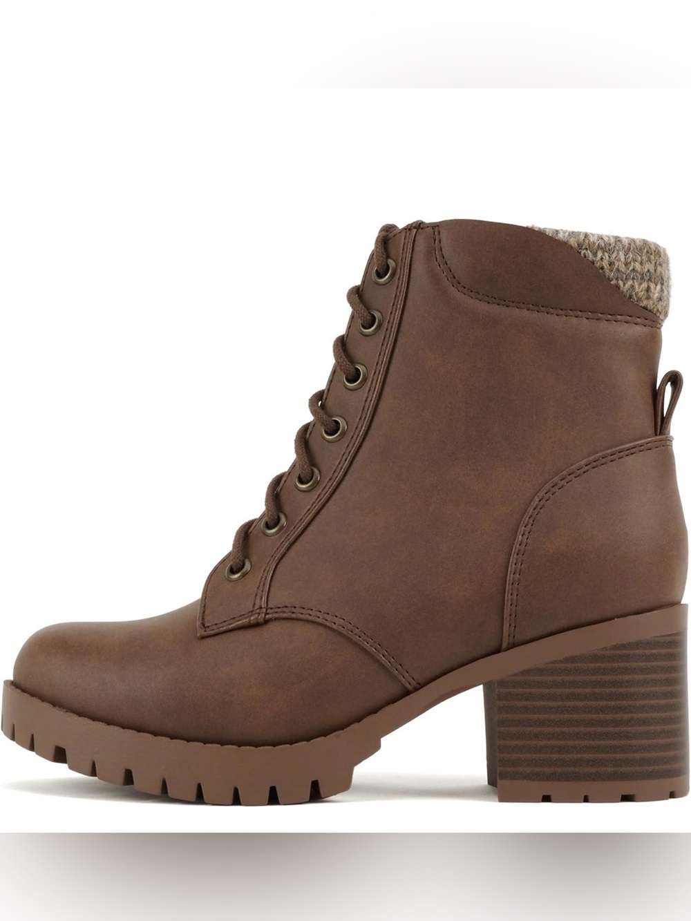 Soda Single Lug Sole Chunky Heel Combat Ankle Boot Lace up w/Side Zipper